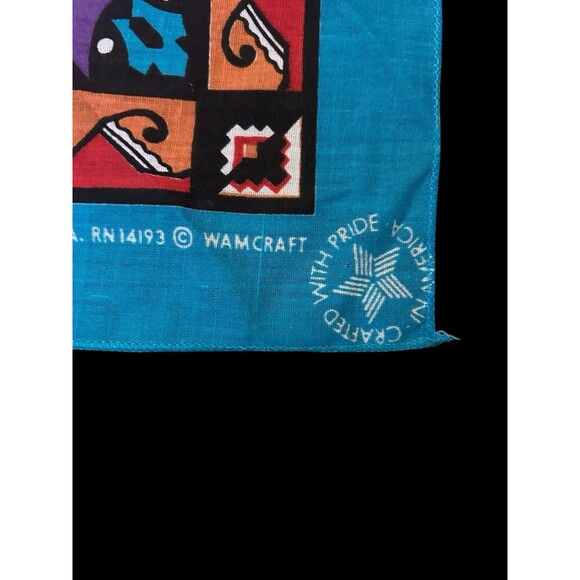 Vtg Wamcraft Handkerchief Bandana RN 14193 USA Made Southwestern Aztec 21”x21” - Picture 5 of 7